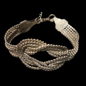 Mexican Silver Braided Knot Bracelet 7” Vintage Preloved